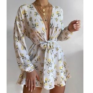 Showpo White and Yellow Floral Mini Dress